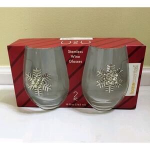 Stemless Wine Glasses Home Essentials Snowflake Charms Rhinestone Stones New